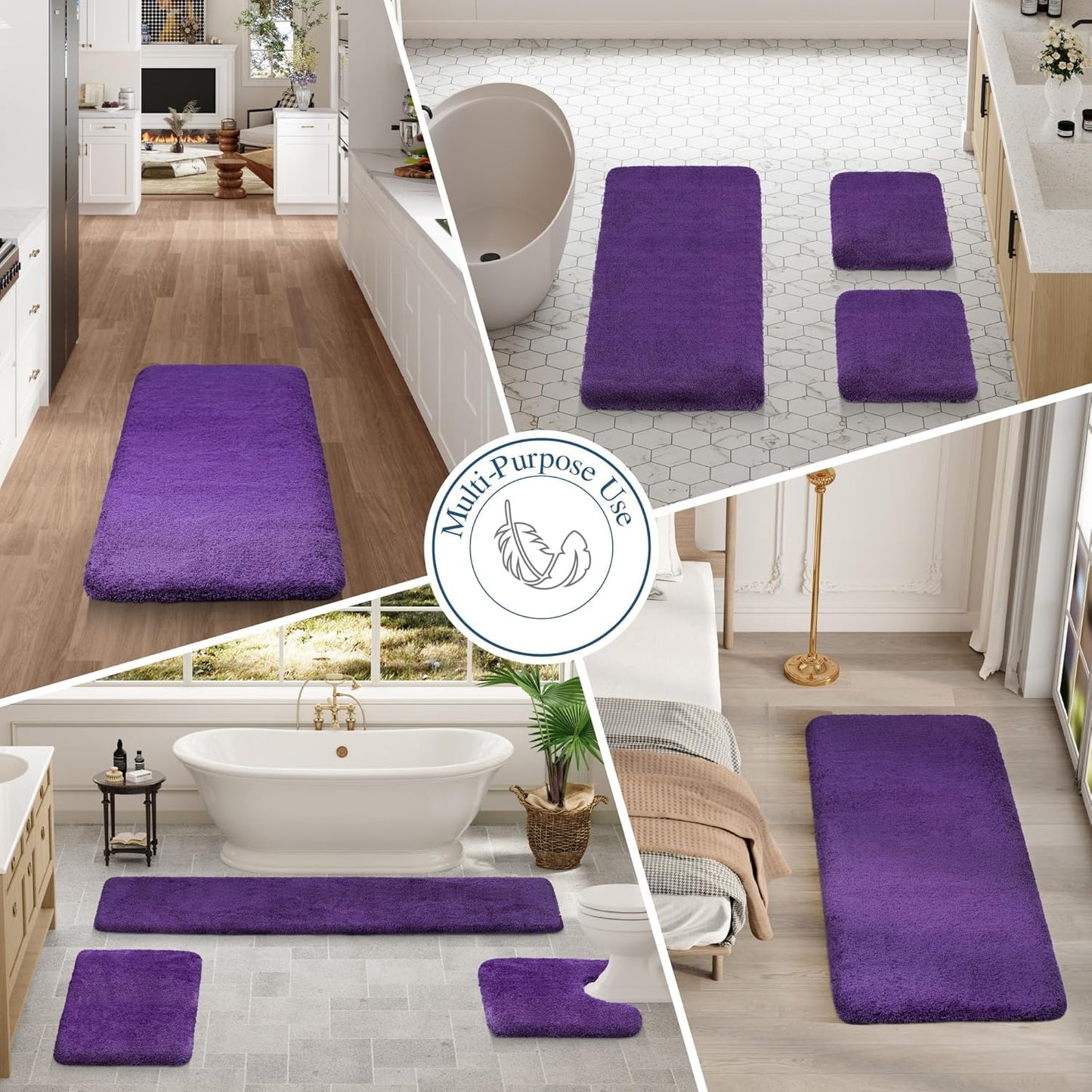 Walensee Large Bathroom Rug (24 x 48, Dark Purple) Extra Soft and Absorbent Shaggy Bath Mat, Machine Washable Microfiber, Non Slip Luxury Floor Mat