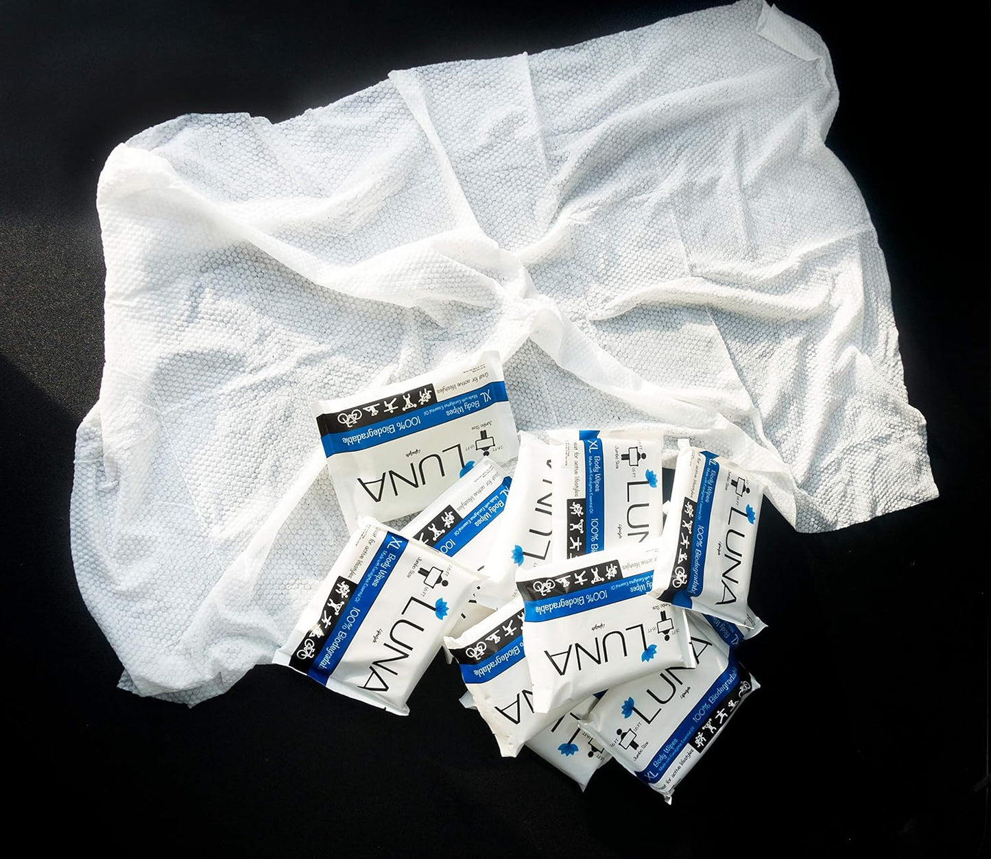 XL Wet Wipe Cleansing Body Wipes All Natural - 10 Pack Individual Pouches - Gentle & Unscented - No Rinse Bathing and Shower Wipe - Great for After Workout, Camping, Travel, Yoga, Gym