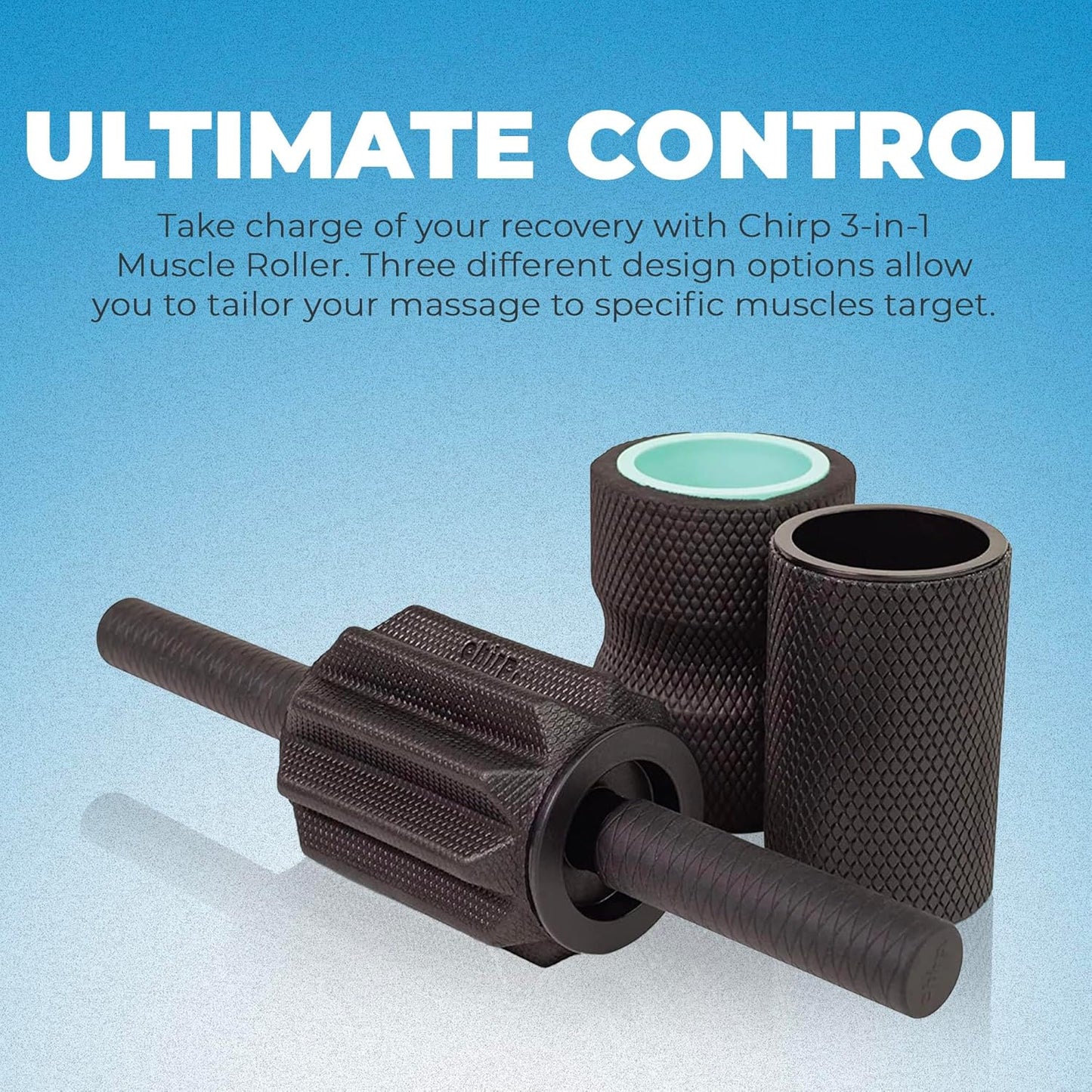 Chirp 3-in-1 Muscle Roller - Customizable Recovery Massager for Targeted Deep Tissue Massage, Pressure Point Relief for Back and Legs, Durable Foam Roller Supports up to 500 lbs, 4 x 4 x 24 inches