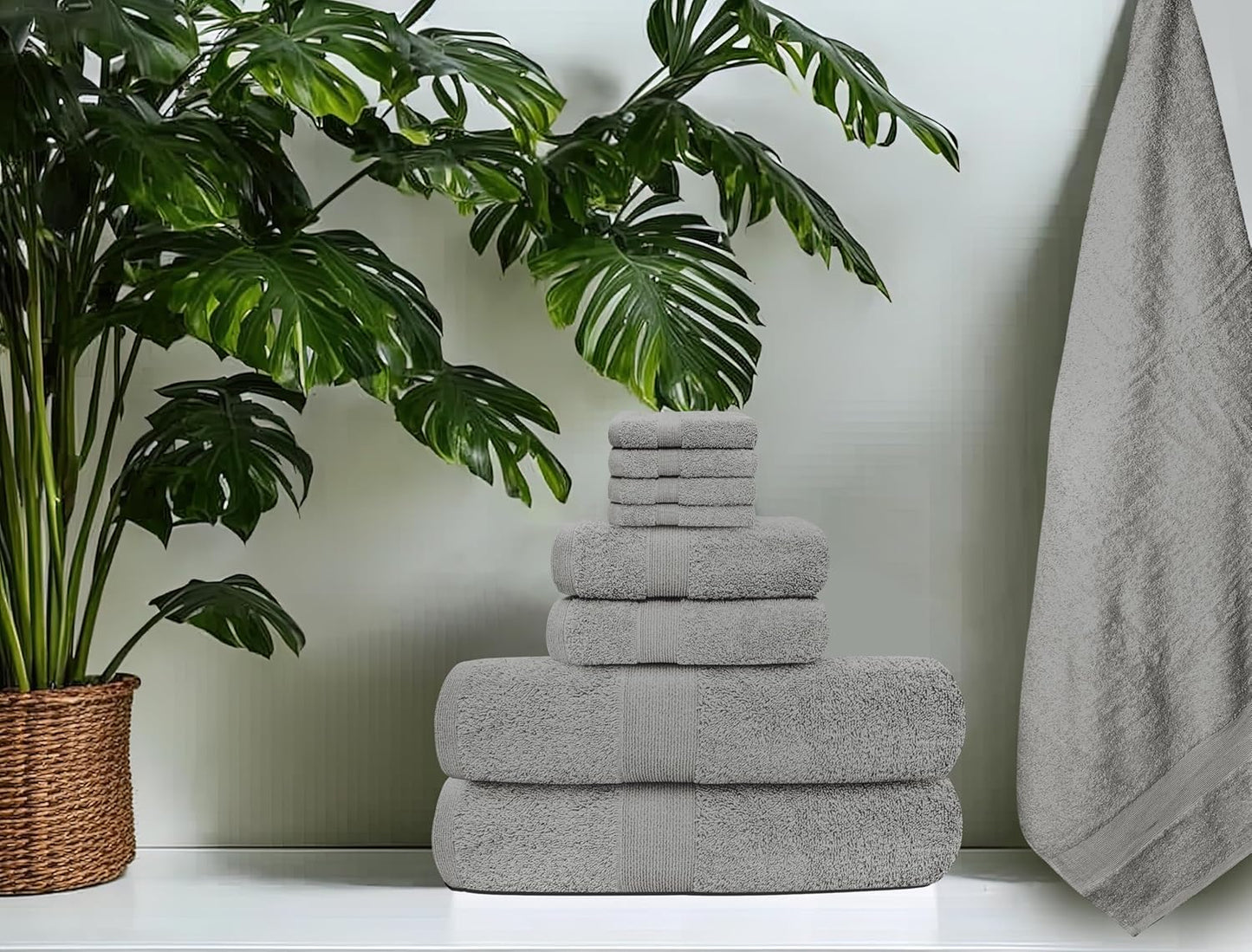 Softolle Luxury 8 Piece Towel Set, 2 Bath Towels 2 Hand Towels 4 Washcloths, Towels for Bathroom, Home, Spa & Gym - Highly Absorbent (Silver Grey)