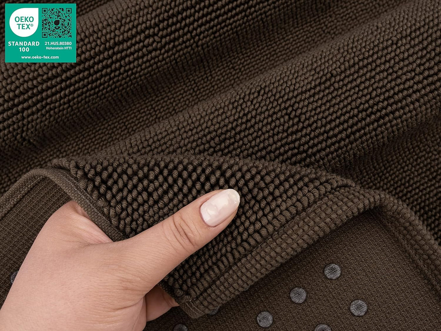 American Soft Linen Bath Rug, 20 in 34 in 100% Cotton Bath Mats Rugs for Bathroom, Slip Reducer Washable Shaggy Form Area Rugs, Brown Bath Rug