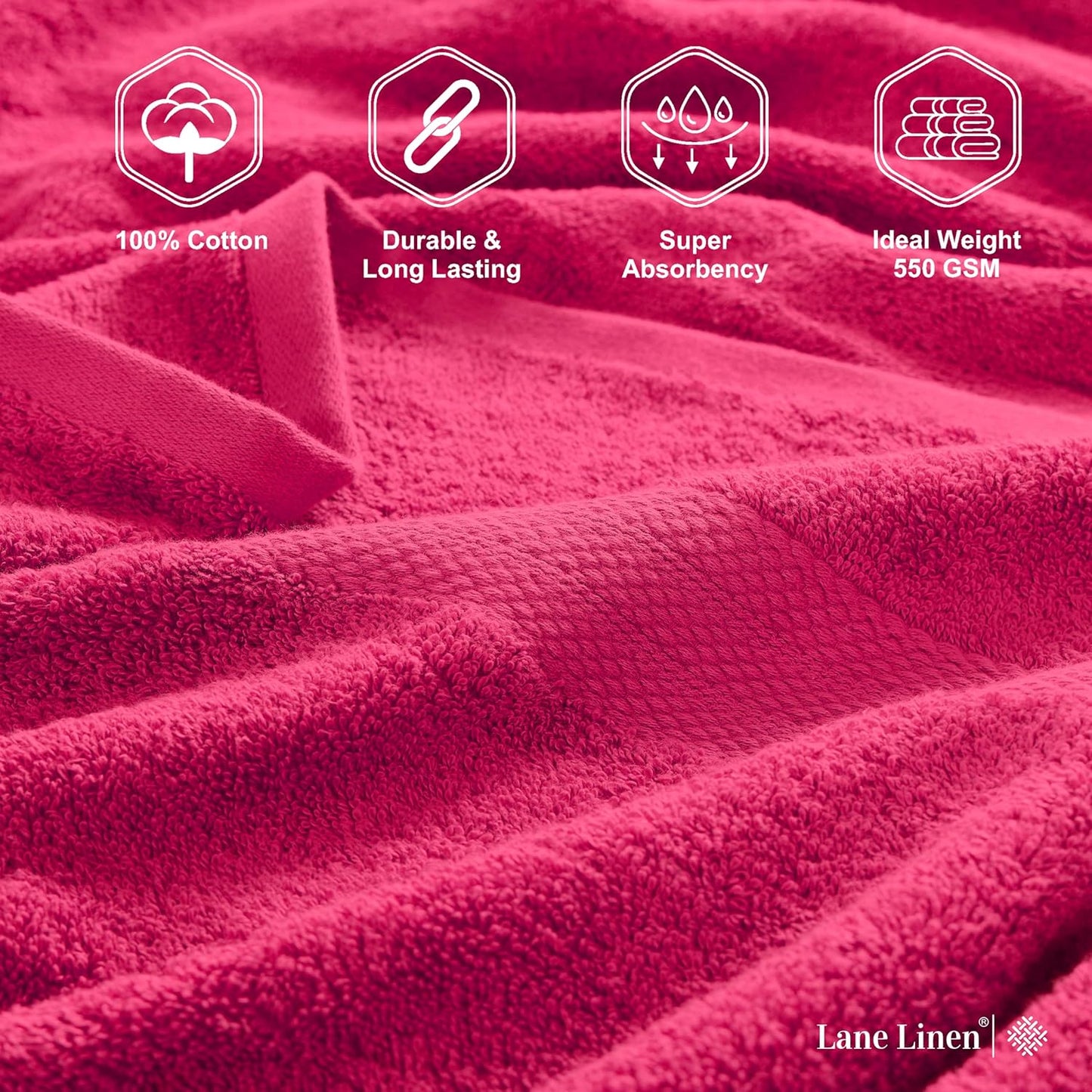 LANE LINEN 100% Cotton Large Bath Towels Set of 4 (28"x54") - Ring Spun Mercerized Cotton Bathroom Towel 4 Pack - Quick Dry, Soft & Absorbent Large Towels Set - Dorm Essentials for Girls - Fuchsia