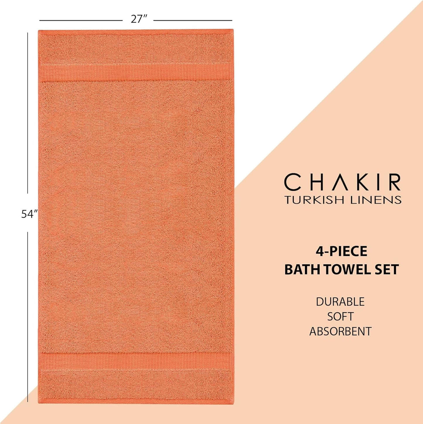 Chakir Turkish Linens | Hotel & Spa Quality 100% Cotton Premium Turkish Towels | Soft & Absorbent (4-Piece Bath Towels, Coral)
