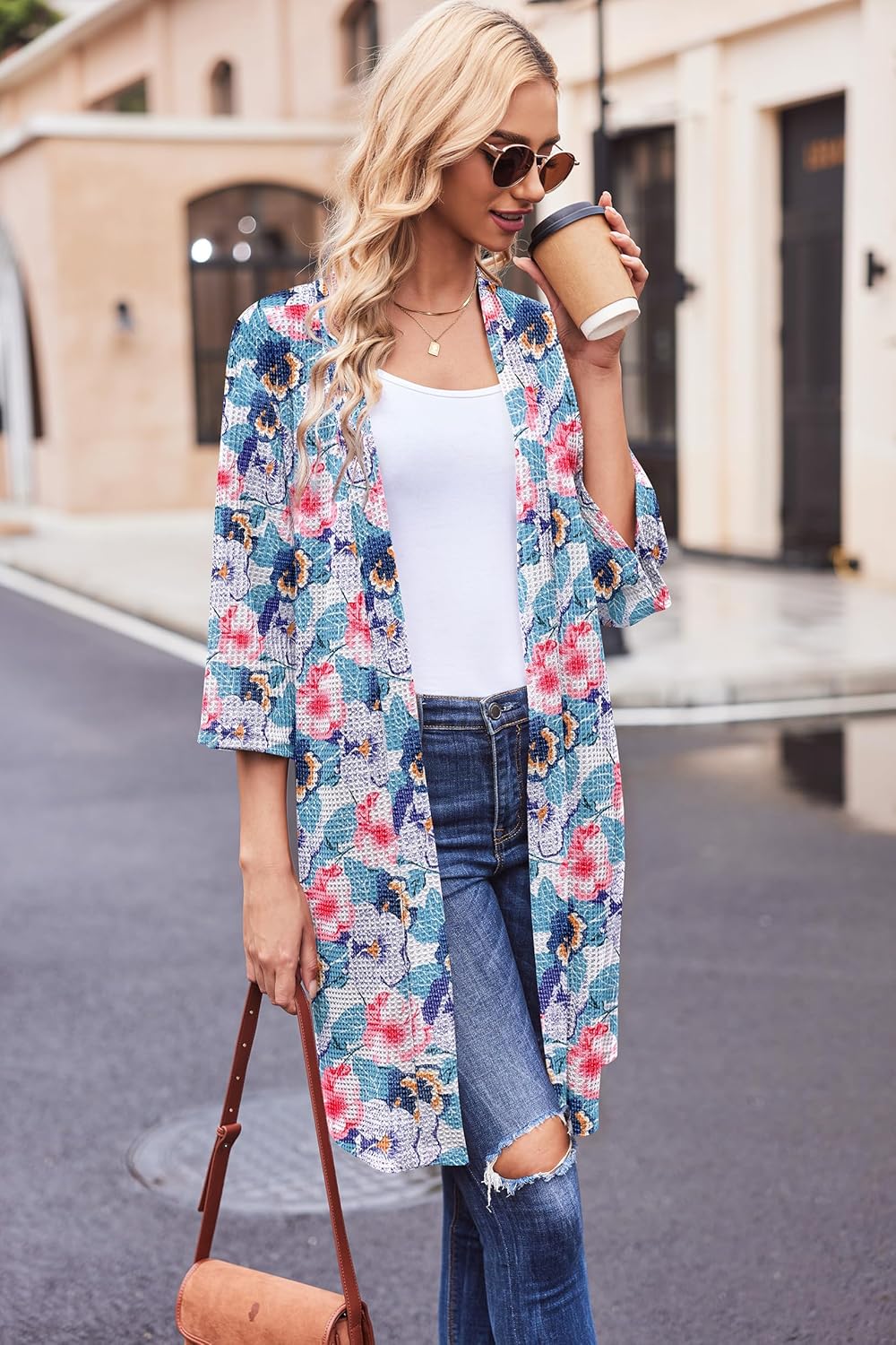 Ekouaer Robes for Women Waffle Knit Bathrobe Soft Lightweight Knee Length Loungewear S-XXL