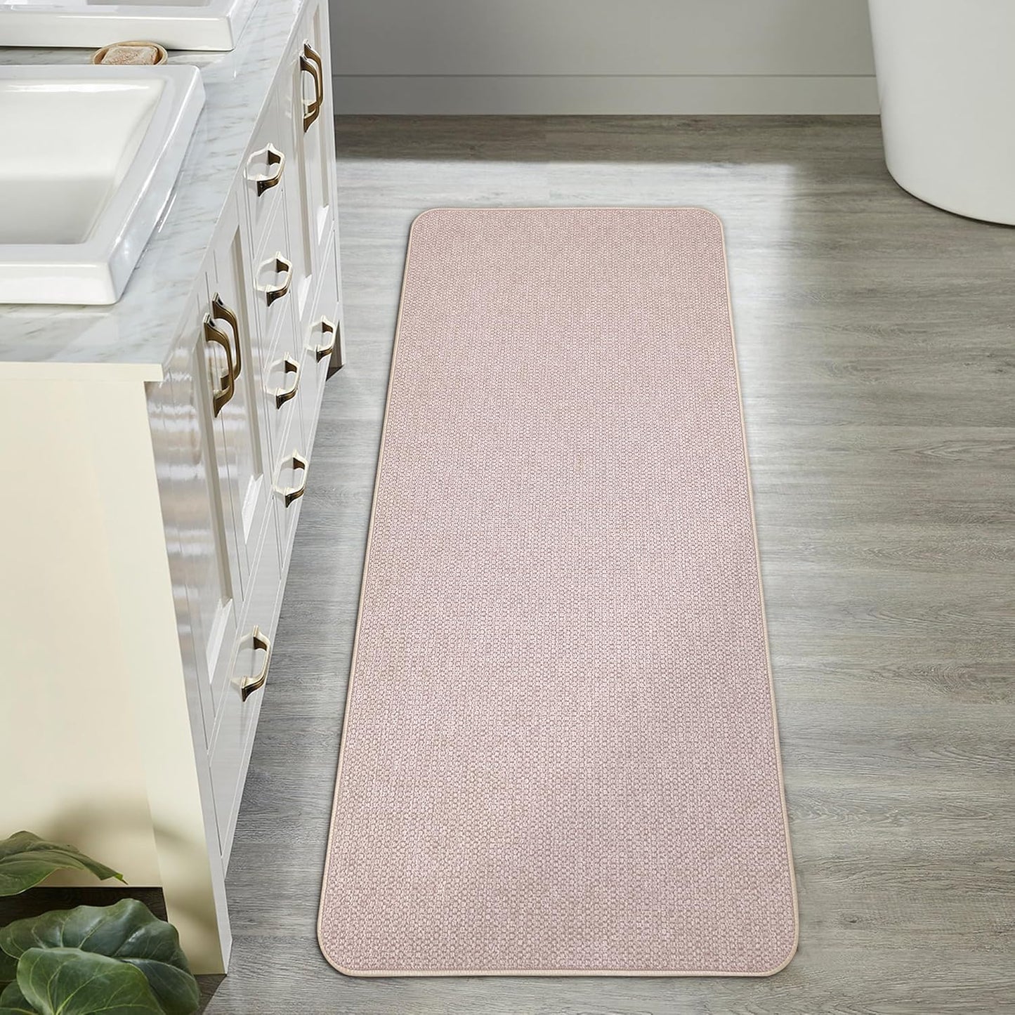 Bath Mat,Ultra Thin Bathroom Runner Rugs,Large Bath Mats for Bathroom,Quick Dry,Non-Slip,Machine Washable,Low Pile,Bath Rug,Shower Outside,Sink,Home Decor Accessories.Beige,1'5"x4'11"(17x59inch)