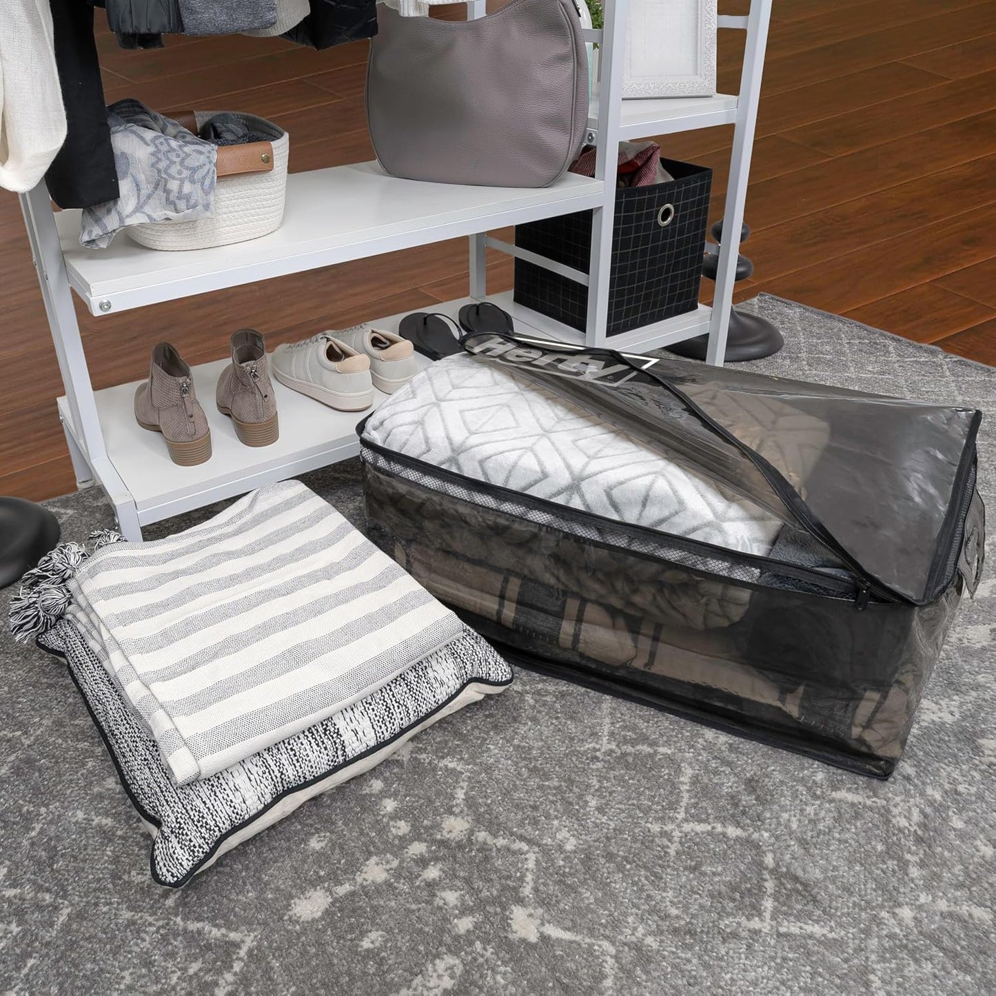 Hefty Storage Bags Extra Large Double Zipper Backpack, Heavy Duty Water Resistant Moving Totes with Shoulder Straps, Foldable Reusable Packing Organizers, 2 Pack (X-Large Black)