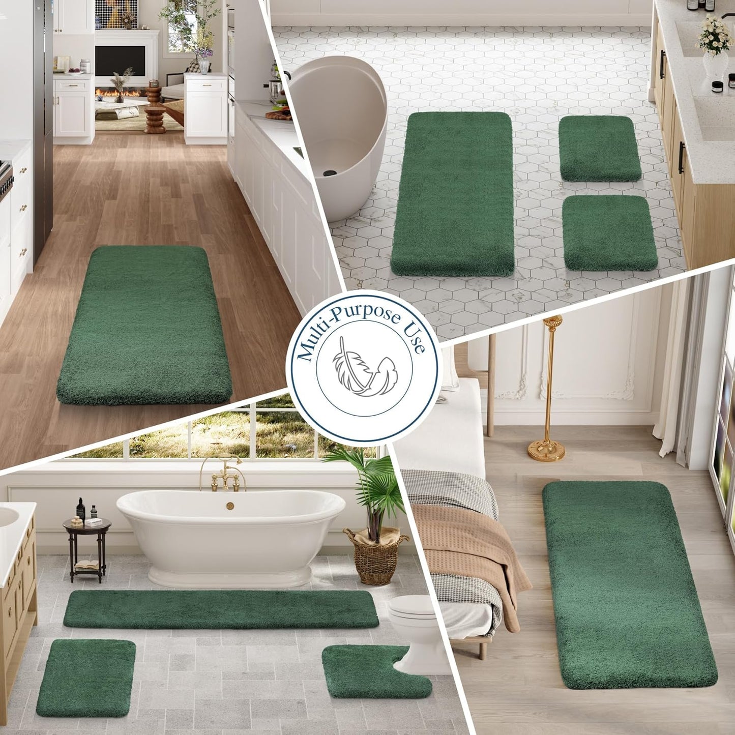 Walensee Large Bathroom Rug (24 x 60, Hunter Green) Extra Soft and Absorbent Shaggy Bath Mat Machine Washable Microfiber Non Slip Luxury Floor Mat