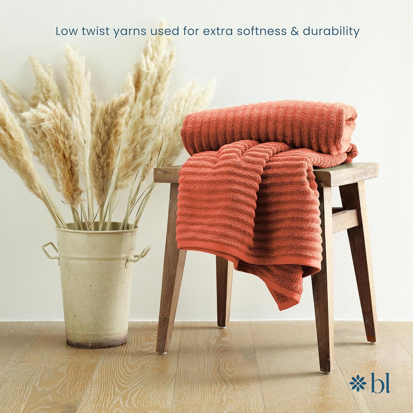 Blue Loom Ribbed Bath Towels Set, 100% Cotton 600GSM, Soft Absorbent Durable 2 Bath Towels, 2 Hand Towels, 2 Wash Cloths for Bathroom - Mason (58" x 30" inch Towels) (Terracotta, 6 Piece)