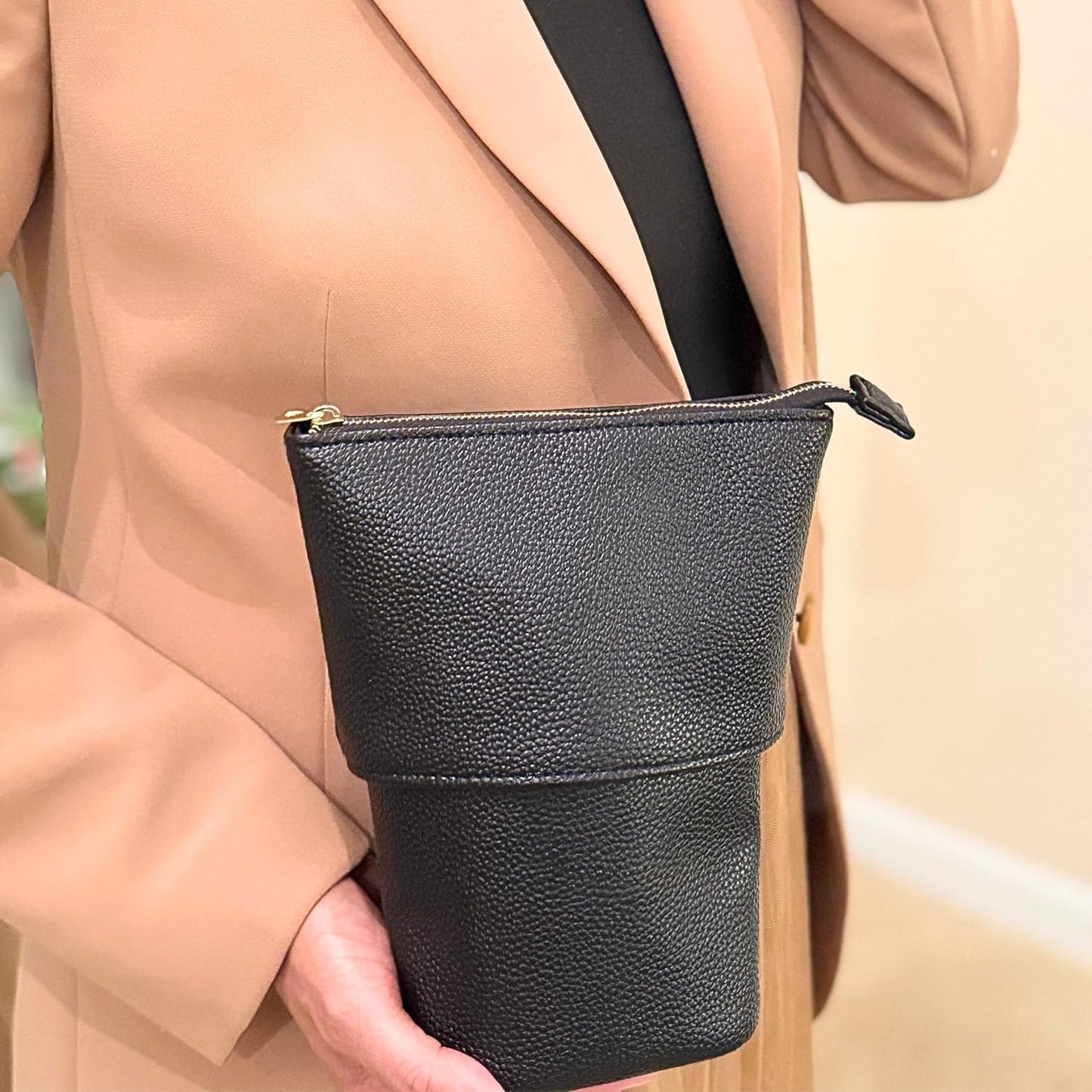 JAZD Convertible Travel Makeup Brush Bag, Stand-Up Brush Holder Pouch For Easy Access, Cosmetic Case Organizer (BLACK)