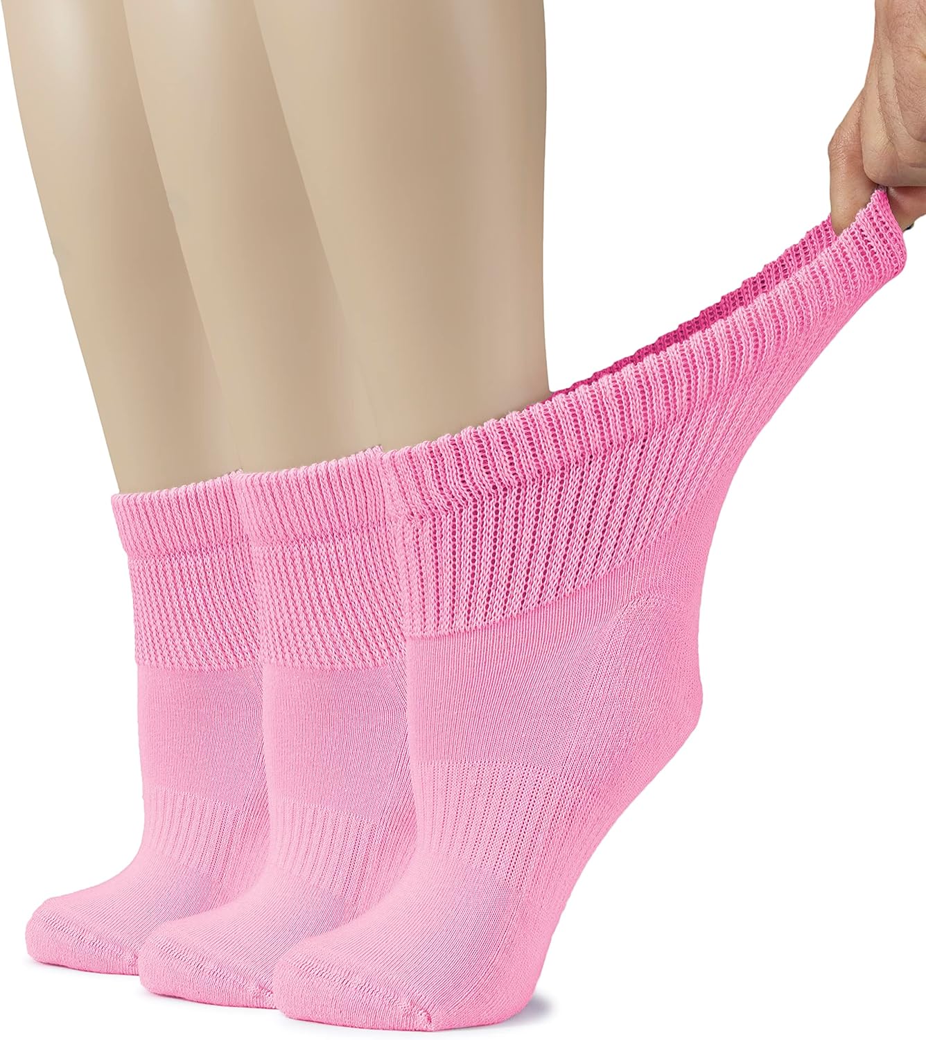 Hugh Ugoli Women's Cotton Diabetic Ankle Socks, Wide, Loose, Stretchy, Seamless Toe, Non Binding Top Semi Cushion, 3-6 Pairs