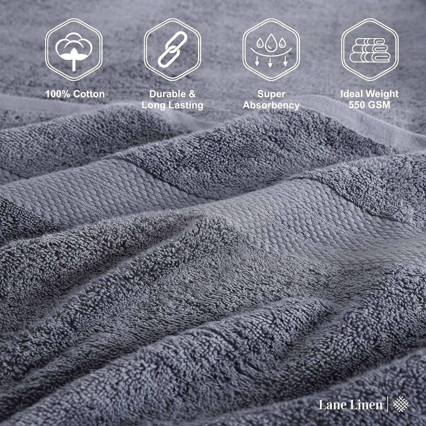 LANE LINEN 100% Cotton 2 Pack Bath Sheets (35"x66") - Ring Spun, Extra Large Cotton Bath Towels Set - Quick Dry, Soft & Absorbent Oversized Towel Set - Remains Soft After Multiple Washes - Cool Grey