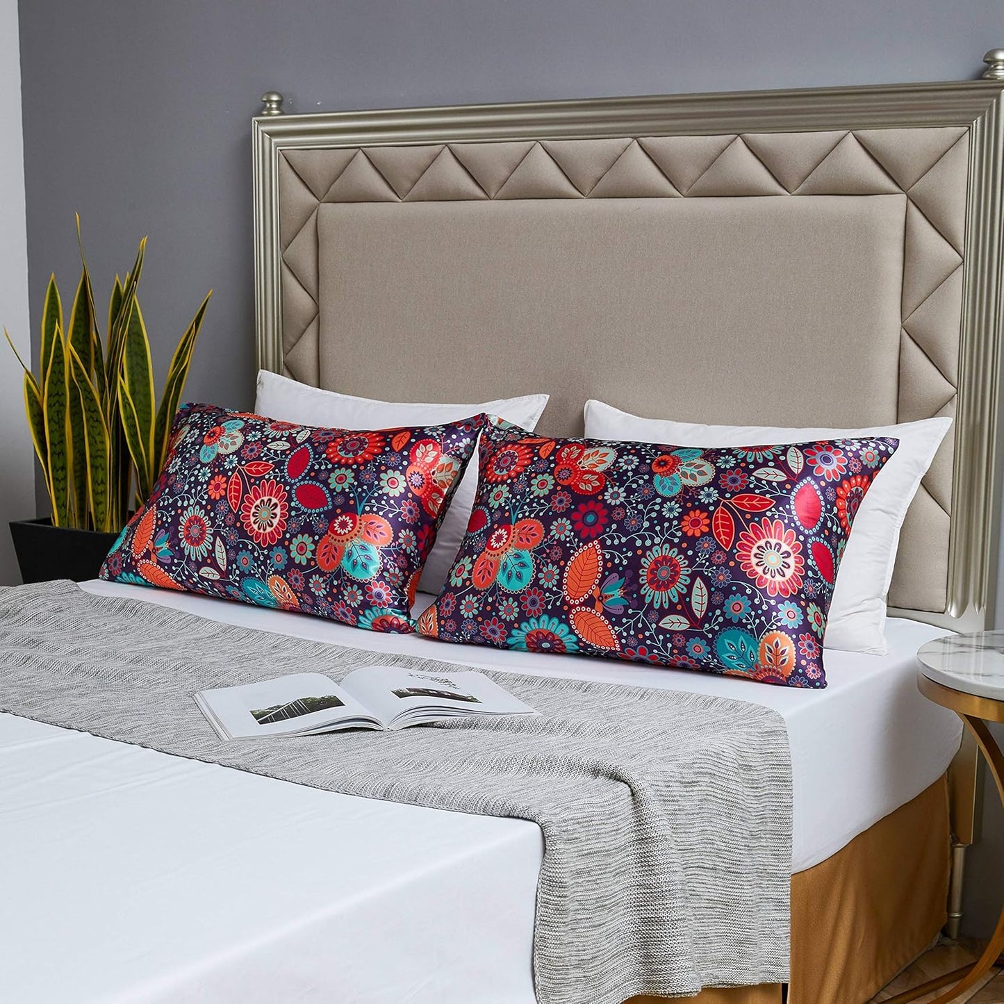 MR&HM Satin Pillowcase for Hair and Skin, Silk Satin Pillowcase 2 Pack, Standard Size Pillow Cases Set of 2, Silky Pillow Cover with Envelope Closure (20x26, Sunflower)