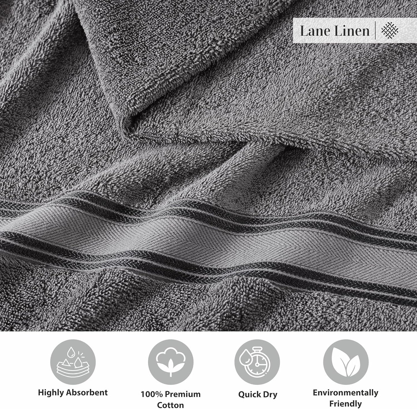 LANE LINEN 100% Cotton 4 Pack Bath Towels Set (28"x54") - Zero Twist, Large Cotton Towels for Bathroom - Quick Dry, Soft & Absorbent Bath Towel Set - Remains Soft After Multiple Washes - Cool Grey
