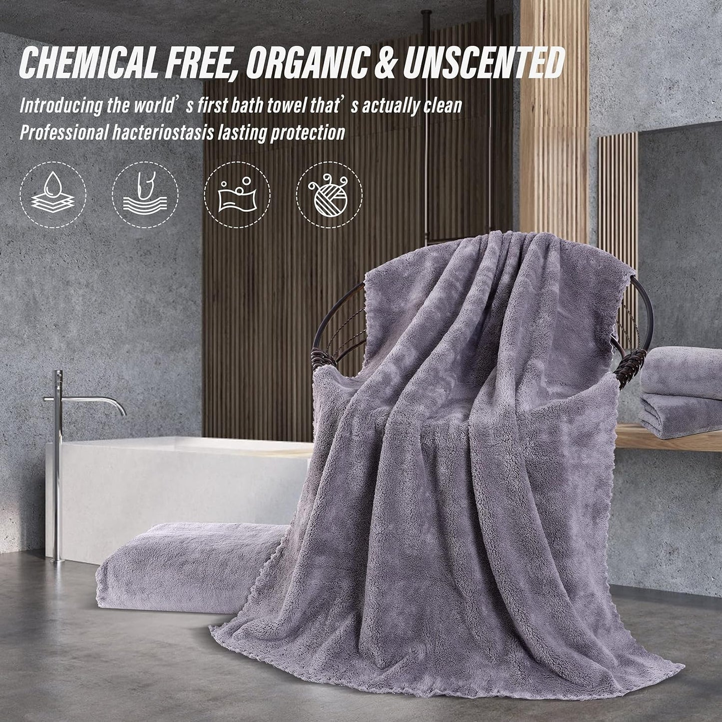 MOONQUEEN 6 Pack Premium Bath Towel Set - Quick Drying - Microfiber Coral Velvet Highly Absorbent Towels - Multipurpose Use as Bath Fitness, Bathroom, Shower, Sports, Yoga Towel (Grey)