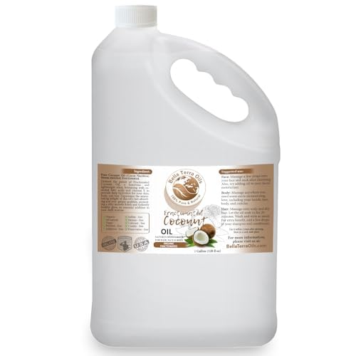 Bella Terra Oils Fractionated Coconut Oil (MCT Oil) – 1gallon, Deeply Hydrating and Nourishing, Non-Greasy, For Hair & Skin