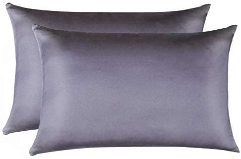 100% Mulberry Silk Pillowcases Set of 2 for Hair and Skin and Super Soft and Breathable Queen Size Nature Silk Pillowcases (Queen, Gray)