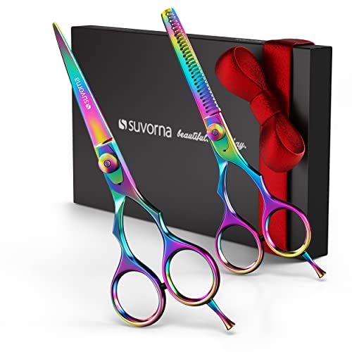 Suvorna 5.5" Hair Cutting Scissors Professional with Thinning Shears for Hair Cutting, Right Hand Professional Hair Scissors, Barber Shears Set, hair shears professional, 2 piece Hair Cutting Shears.