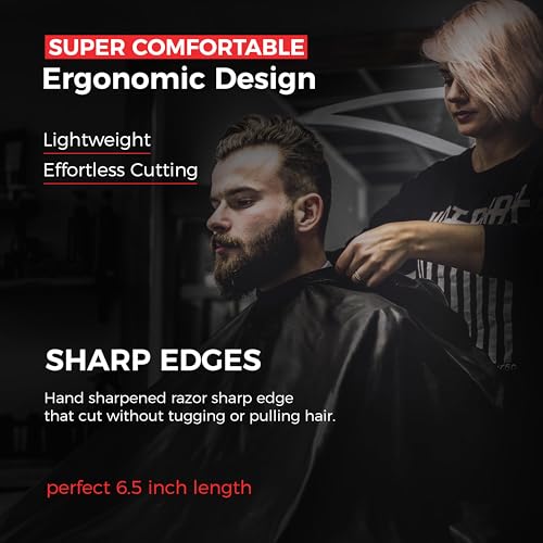 Suvorna 6.5" Professional Hair Scissors Set with Thinning Shears for Hair Dressers, Barbers and Professionals - Extremely Sharp Hair Cutting Scissors Set for Thinning and Layering (Red)