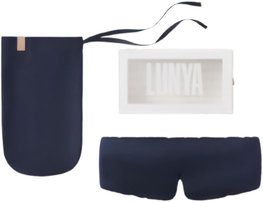 Lunya Sleep Mask with Box - Washable Silk Sleeping Mask and Headband for Beauty Routines - Thermoregulating Comfort for Restful Nights - Silk Eye Mask for Women - Large - Deep Blue