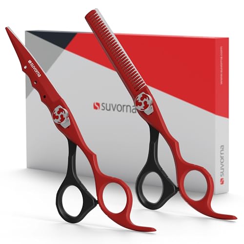 Suvorna 6.5" Hair Scissors Professional with Thinning Shears for Hair Cutting - Sharp Razor Edge Hair Cutting Scissors to Cut Hair - Barber Scissors for Hair Cutting - Hair Shears for Women and Men