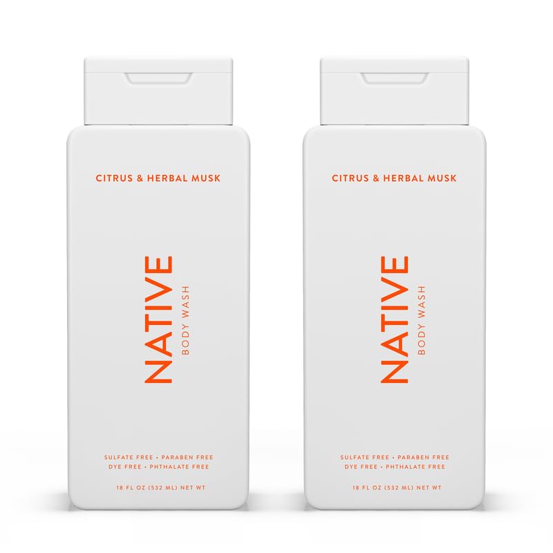 Native Body Wash Contains Naturally Derived Ingredients | For Women & Men, Sulfate, Paraben, & Dye Free Leaving Skin Soft and Hydrated | Citrus & Herbal Musk 18 oz - 2 Pk