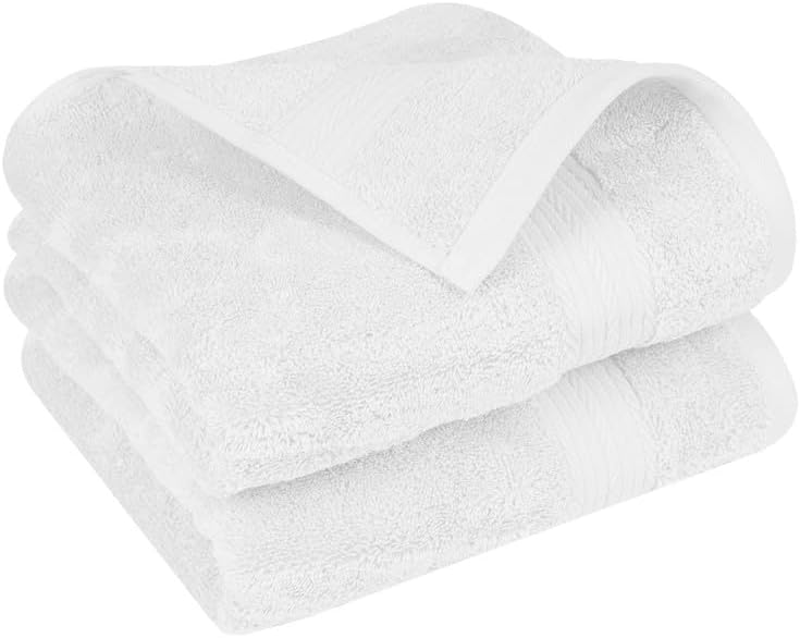 Ample Decor Hand Towels for Bathroom 18 X 28 Inch 600 GSM 100% Cotton, Soft Absorbent - Set of 2 - White