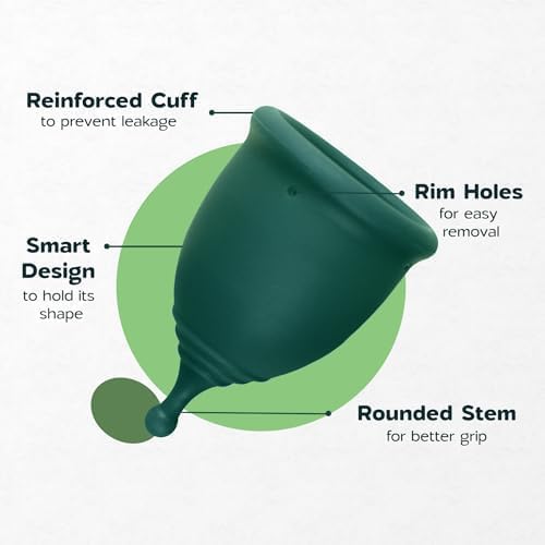 SHORDY Reusable Menstrual Cups (Large) Set of 2 with Mini Box, Medical Grade Silicone, Coupe Menstruelle, Safe Period Cup, Heavy Flow Kit, Feminine Hygiene, Tampons, Pads & Disc Alternative (Green)