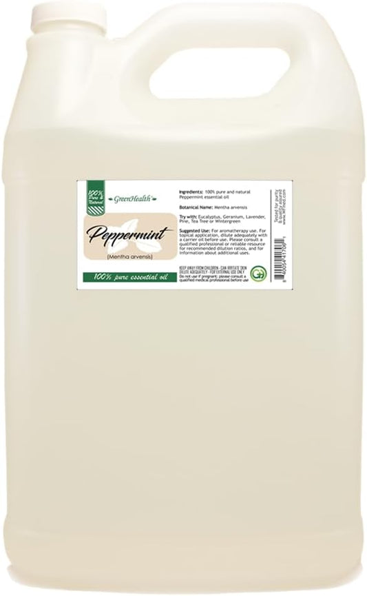 GreenHealth Japanese Peppermint Essential Oil - 128 fl oz (1 Gallon) - 100% Pure & Natural Mentha Arvensis Oil - Bulk Size for Diffusers, Cleaning, Candles, Aromatherapy & DIY Use