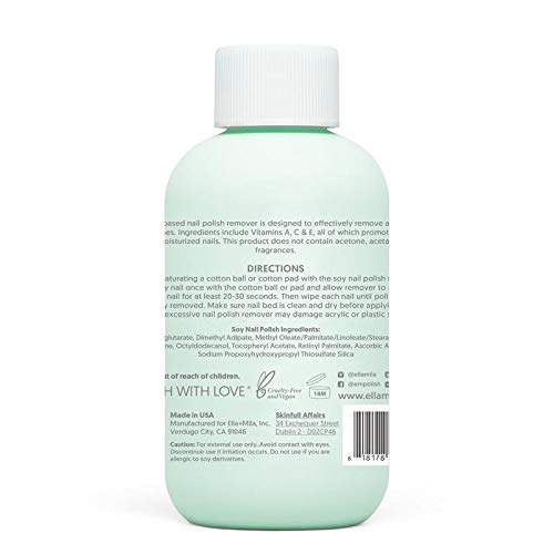 ella+mila Soy Nail Polish Remover Non-Acetone Nail Polish Remover - Non-Toxic Fingernail Polish Remover - For Natural Nail Polishes - Unscented & Enriched With Vitamins A, C & E(4 fl oz) Teal
