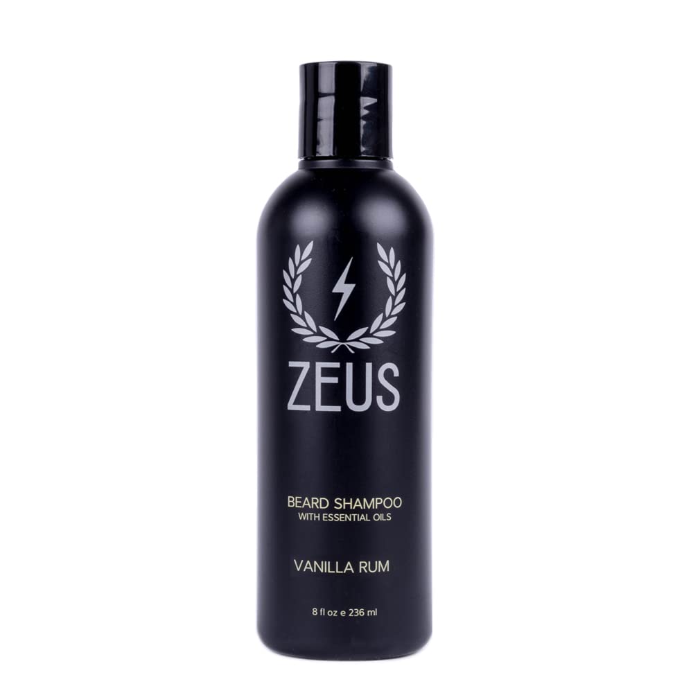 ZEUS Beard Shampoo, Cleansing & Moisturizing with Green Tea & Natural Ingredients to Soften - 8 oz. (Made in USA) Vanilla Rum