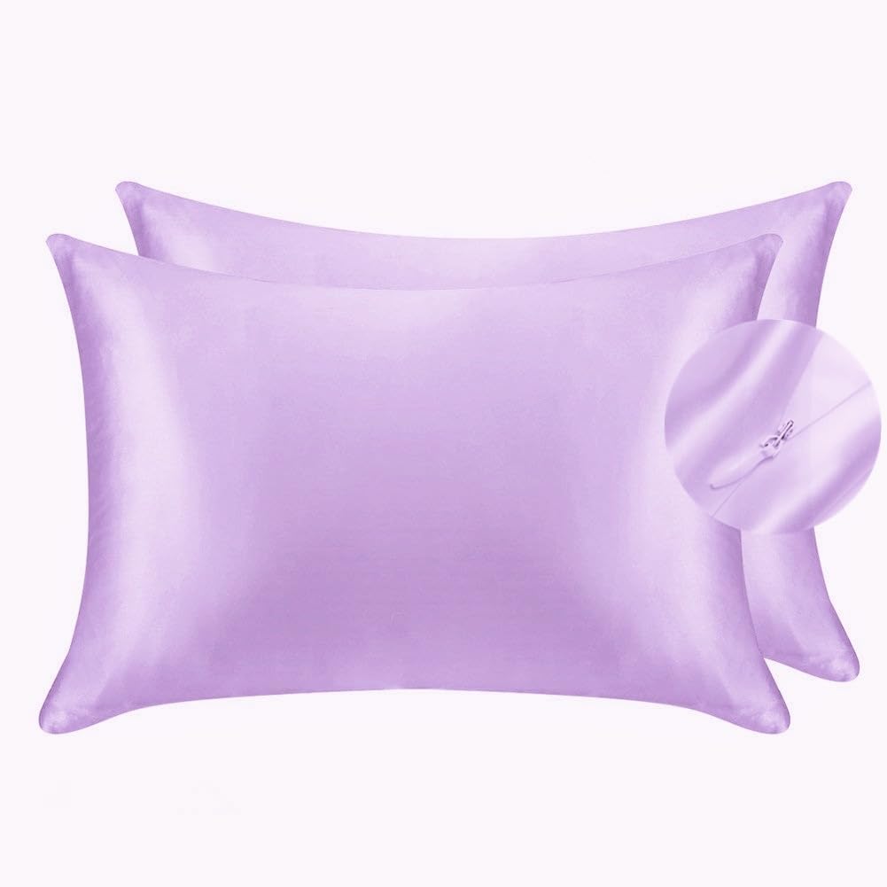 Juwenin Bedding,Luxury Satin Pillowcase with Zipper (Silky Satin Pillow Case for Hair) Set of 2 (Lavender, Queen(20''x29''))
