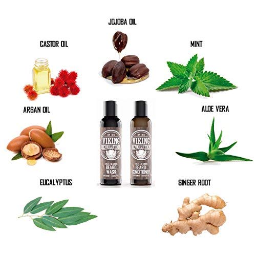 Viking Revolution Beard Shampoo and Conditioner Set - Top-tier Beard Care Kit with Argan & Jojoba Oils for Healthy Beard Growth, No Itching or Irritation, Rich Lather, Eucalyptus Scent (10 oz)