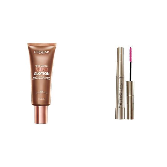 L'Oreal Paris Makeup True Match Lumi Glotion Deep 1.35oz & Telescopic Mascara Black 0.27oz