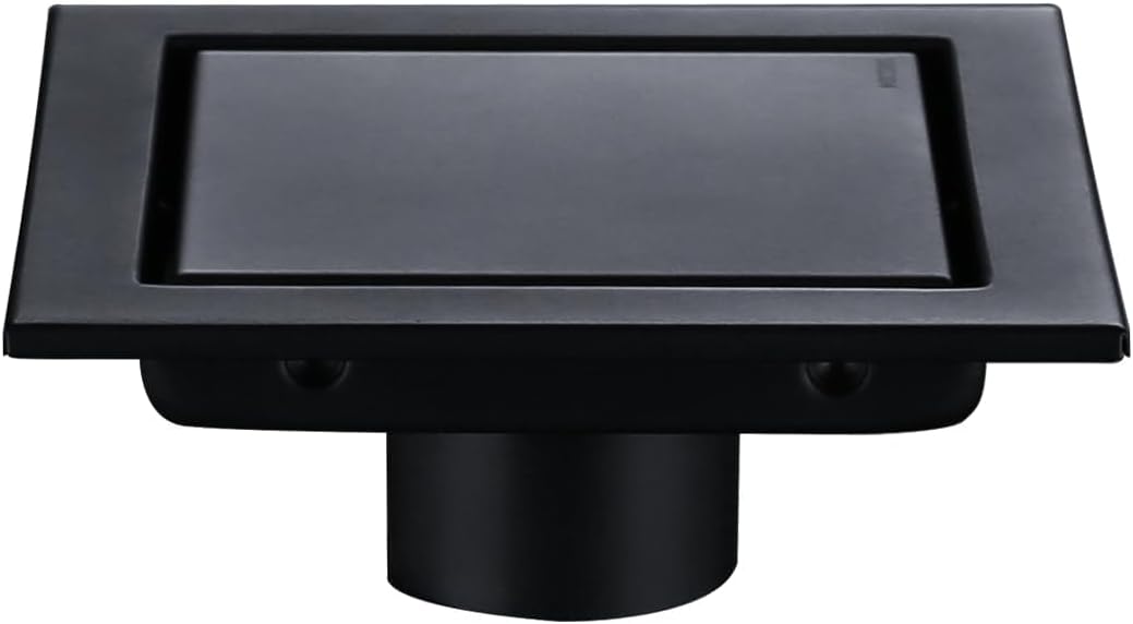 RANDOM Black Shower Drain Square with Removable Tile Insert 6 Inch Drain Cover and Hair Strainer,SUS 304 Stainless Steel Matte Black Shower Floor Drain