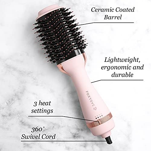 FoxyBae Blow Dryer Brush 75mm - Ceramic Tourmaline Blowout Brush for Styling, Curling, and Volumizing - All-in-One Tool (Blush)