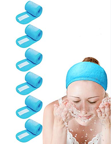 EUICAE Hairband, Spa Headband Pack of 6 - Blue, Fits All, Non-slip Stretchable, Washable Makeup Headband for Face Wash, Facial Treatment, Sport
