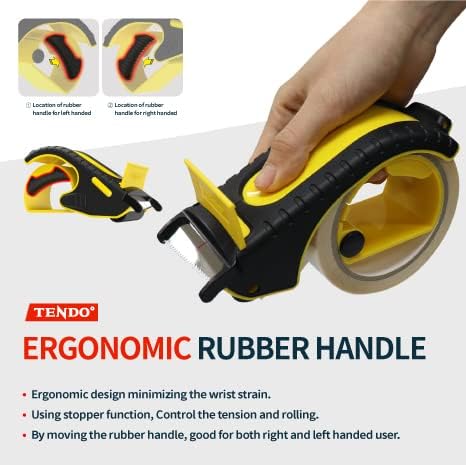 Heavy Duty Shipping Tape Dispenser: TENDO° Premium Line – Reusable, Replaceable, Eco-Friendly 2’’ Master Piece Dispenser for Pros with Patented 10° Sloped Chromium Blades - P-2200 (4th Gen.)_Yellow