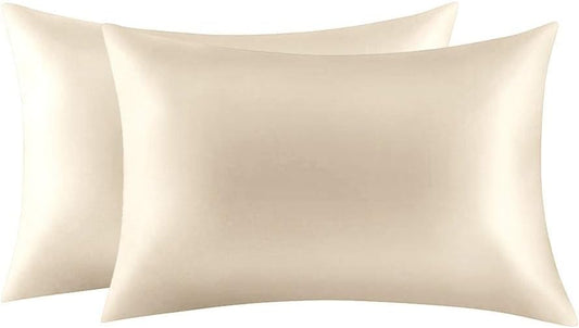 100% Mulberry Silk Pillowcases Set of 2 for Hair and Skin and Super Soft and Breathable Standard Size Nature Silk Pillowcases (Standard, Buff Beige)