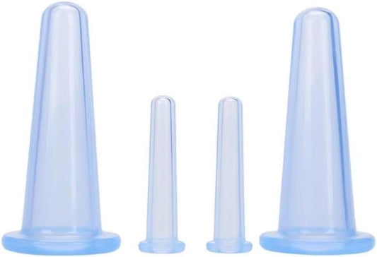 4 Pieces Facial Cupping Therapy Set Anti Cellulite, Silicone Vacuum Cupping Cups for Face and Eye Cupping Massage Manual Back Massagers (2 Small + 2 Large) (Blue)