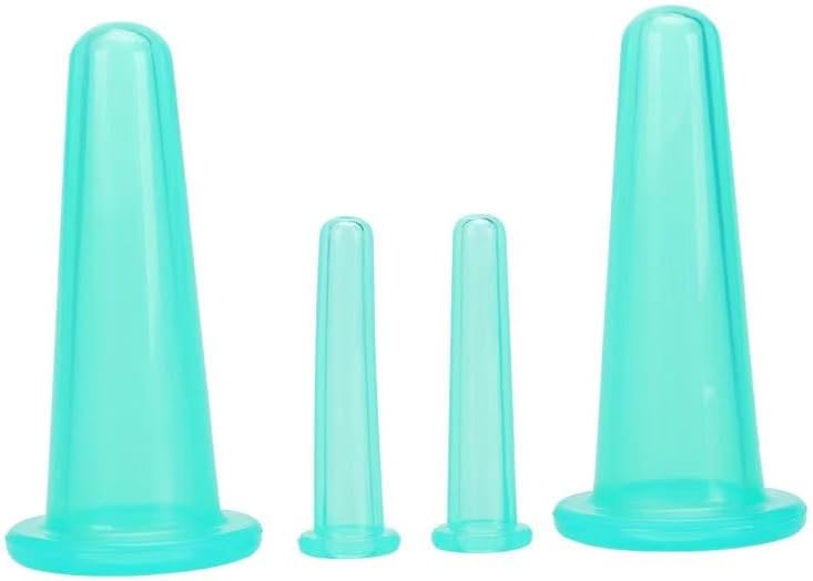 4Pcs Massage Cupping Set Silicone Mini Facial Cups Face Massager Helper Skin Care Neck Back Eyes Massaging Cup Safe to Use, Don't Worry About Burns Health Care Products (Green)