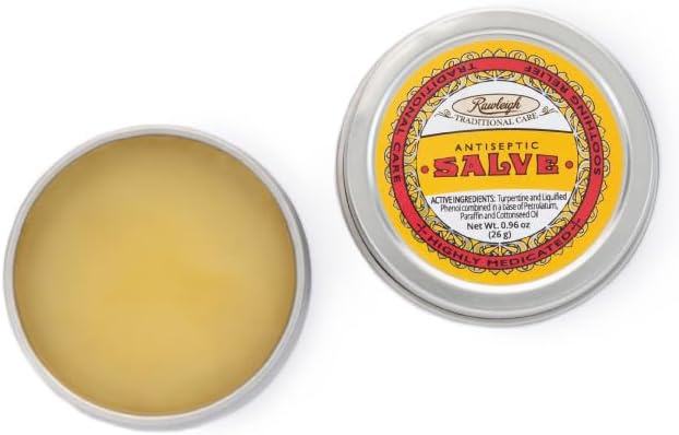 Rawleigh Antiseptic Yellow Salve Small Tin: 0.96 oz, Natural, Multi-Purpose Ointment Soothes Skin Cuts, Bruises, Irritations, with Turpentine, Phenol, Cottonseed Oil, Original Formula - Pack of 1
