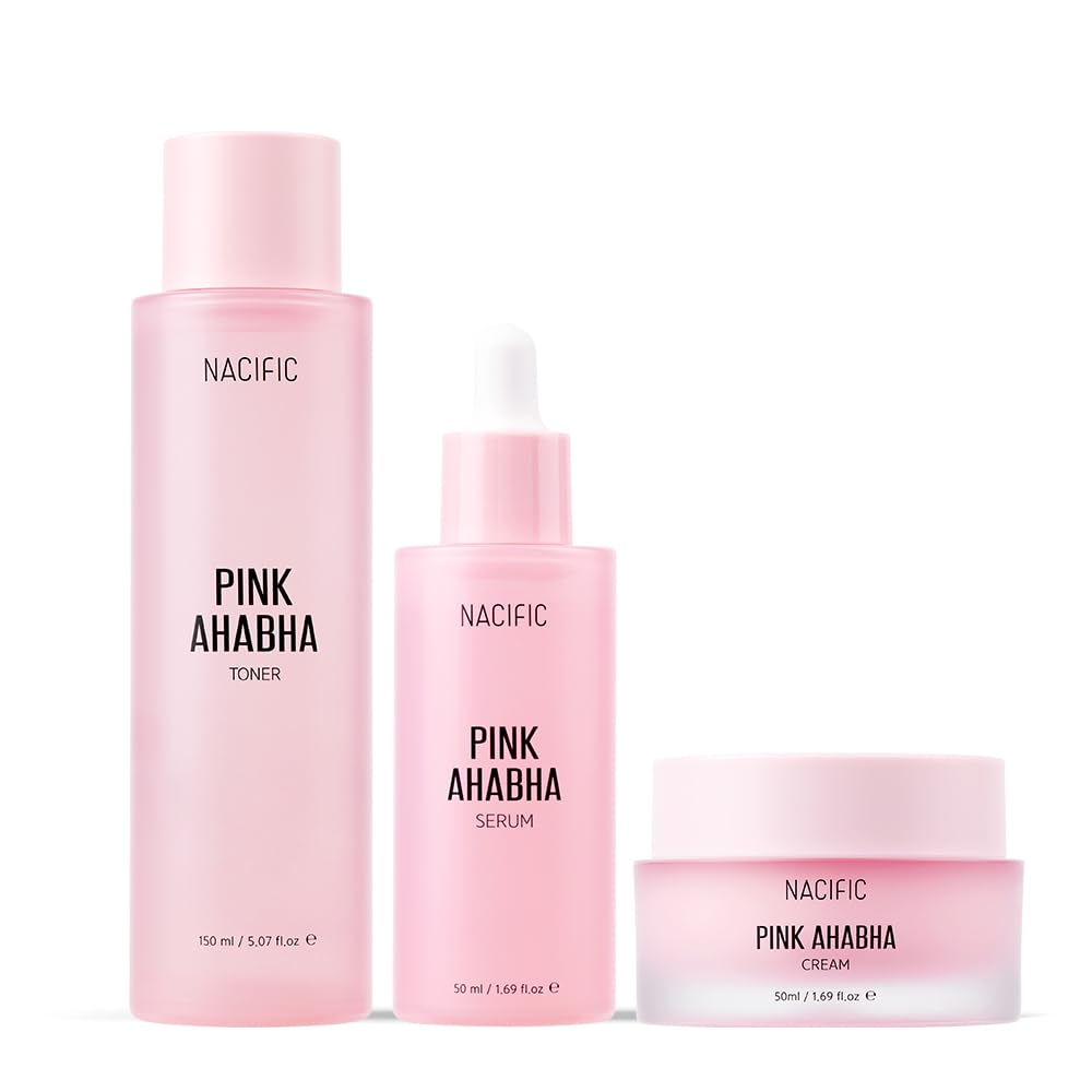 NACIFIC Pink AhaBha Triple Set (Toner 150ml, Serum 50ml, Cream 50ml) AHA, BHA, Watermelon extract Glow Moristurizing Hyaluronic Acid