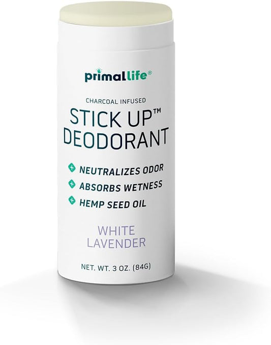 Stick Up Natural Deodorant for Women and Men with Bentonite Clay Powder, Arrowroot, Magnesium, Zinc, 3 oz. Vegan Deodorant for 3-4 months, White Lavender - Primal Life Organics