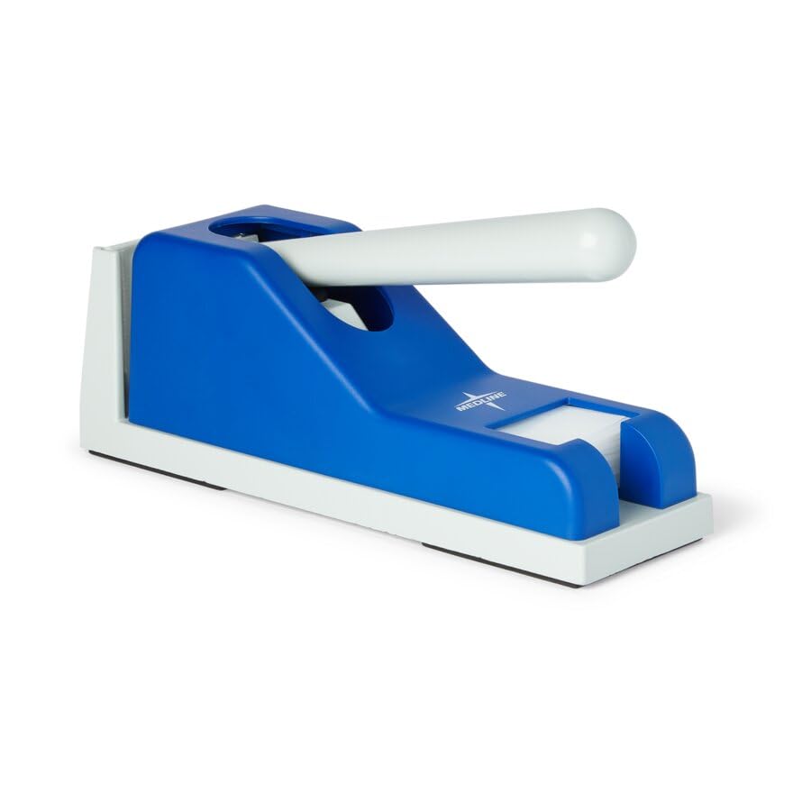 Medline Pill Crusher, 50 Pill Pouches Included, Ergonomic Design, Easily Crushes Medication Without Strain, Hygienic Cross-Contamination Protective Pouches, Blue, 1 EA