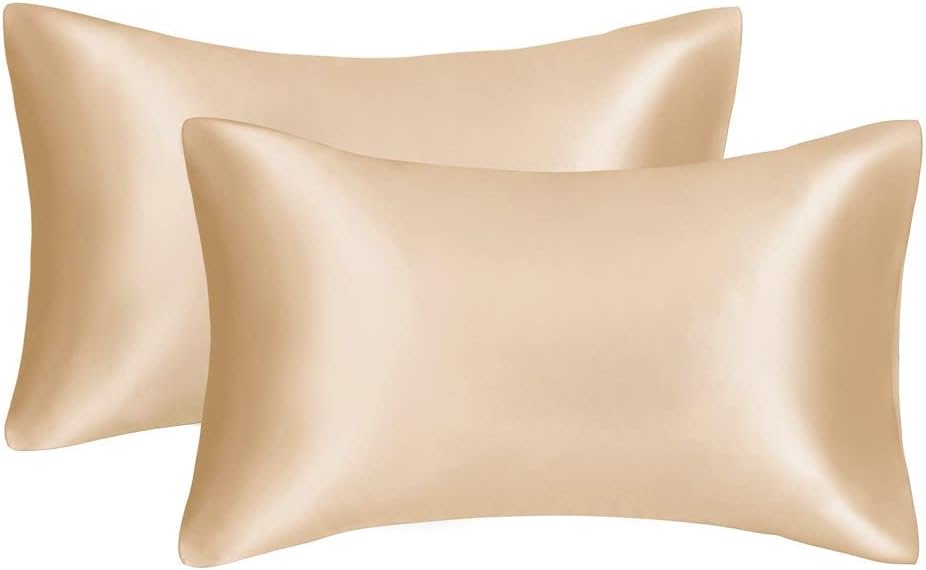 Juwenin Bedding,Super Soft and Luxury Silky Satin Pillowcase (Silky Satin Pillow Case for Hair) Set of 2 (Champagne, King (20'x40'))