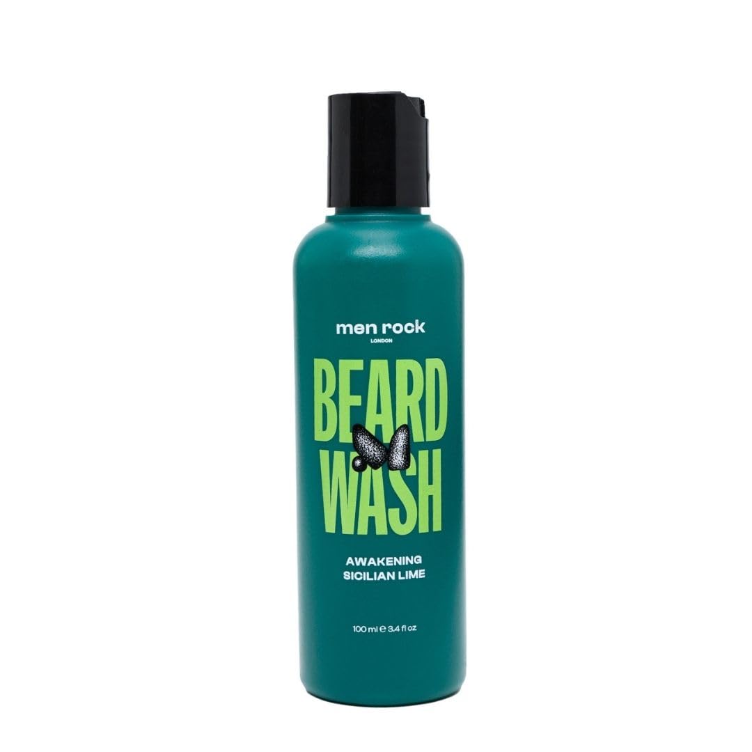 Men Rock Awakening Beard Wash - Sicilian Lime - Moisturizing Beard Wash for Men - Mens Skincare Products - Facial Hair Shampoo and Cleanser - 3.4 oz