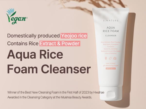 S.NATURE AQUA RICE FOAM CLEANSER | Facial Cleanser, Rice Extract Rice Powder Cleanser with Mild Cleansing, Glycerin,Vegan, Face Wash, Korean Skincareㅣ 80ml 2.7 Fl Oz