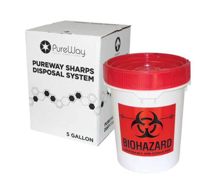 MailBack 5 Gallon Gallon PureWay Sharps Container Disposal System - [PrePaid Return Label Included] for Home, Travel, Professional, and Personal Use