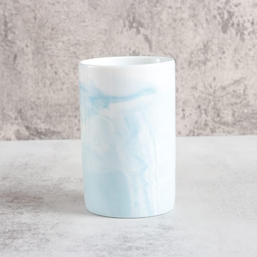 Ceramic Toothbrush Holder, Bathroom Cup, Drinking Mug, Coffee Cups, Marble Pattern Pen Holders, 300ml/Pcs (Blue)