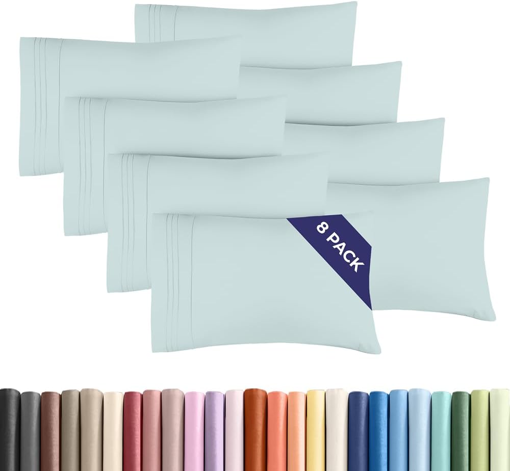 Standard Pillow Cases Set of 8 - Ultra Soft Hotel Quality Pillowcase Covers - Comfy, Cozy & Wrinkle Free - Shrink, Stain & Fade Resistant - Machine Washable Pillow Protectors - 8 Piece Set - Ice Blue
